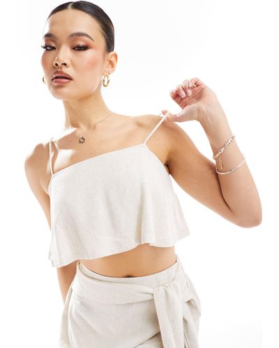 In The Style Linen Look Cami Crop Top Co-ord - White