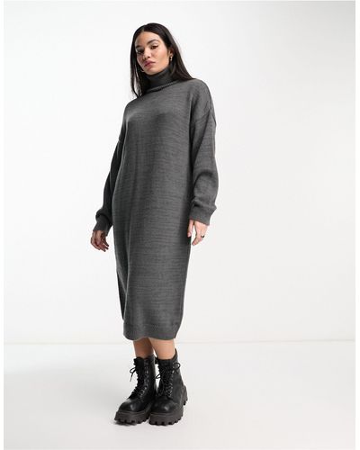ASOS Knitted Oversized Maxi Dress With High Neck - Gray