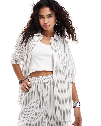 ONLY Linen Mix Oversized Shirt Co-ord - White