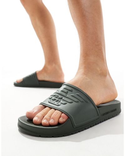 Emporio Armani Bodywear - sliders da mare kaki con logo - Verde