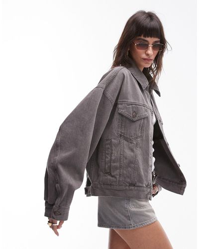 TOPSHOP Veste en jean à manches ballon - fumé - Gris