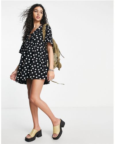 ASOS Mini Smock Dress With Double Tie Detail - Multicolor