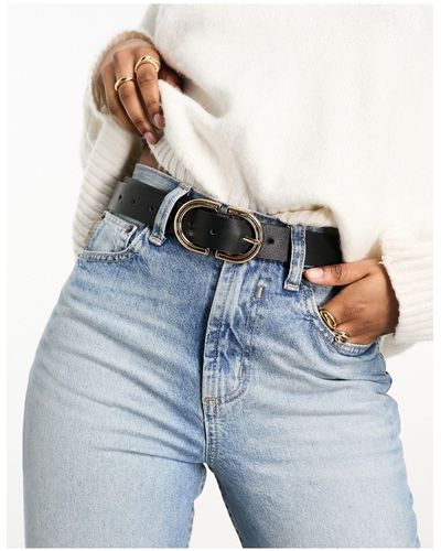 ASOS Cintura da jeans per vita e fianchi nera con fibbia oro - Blu