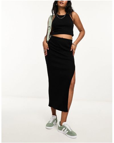 Bershka Bodycon Knitted Midi Skirt - Black