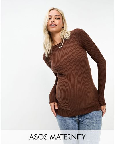ASOS Asos Design Maternity Crew Neck Rib Sweater - Brown