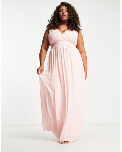 Tfnc Plus Bridesmaid Wrap Front Chiffon Maxi Dress With Embellished Shoulder Detail - Pink