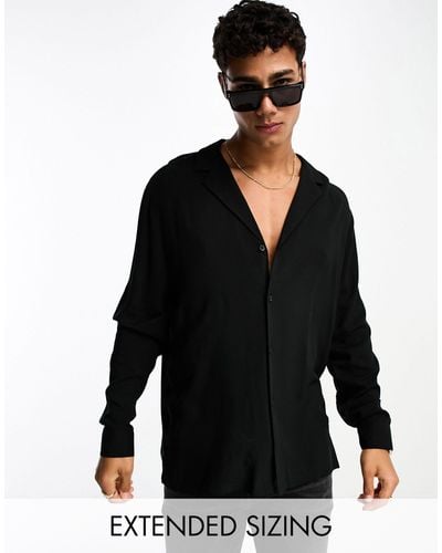 ASOS Relaxed Fit Viscose Shirt With Low Revere Collar - Black
