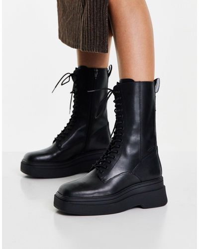 Vagabond Shoemakers Carla Lace Front Flatform Boots - Black