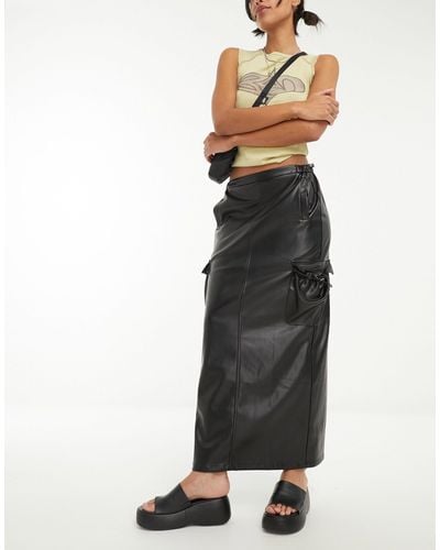 emory park Tie Detail Faux Leather Midaxi Skirt - Black