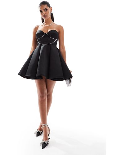 ASOS Diamante Trim Corset Mini Dress With Full Skirt - Black