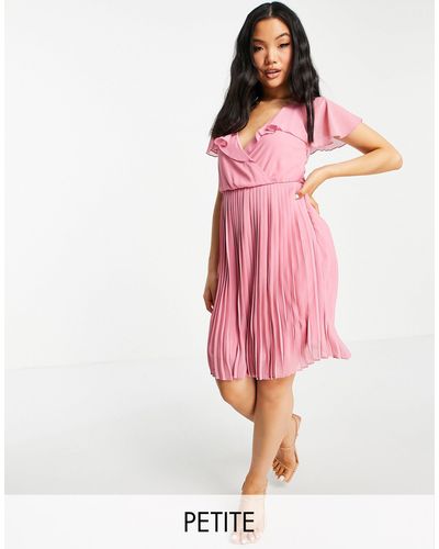 Vila Pleated Mini Dress With Frill Collar - Pink