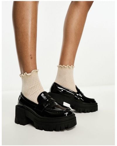 ASOS Script Chunky Mid Heeled Loafers - Black