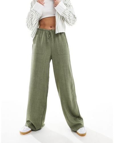 Vero Moda Pull On Wide Leg Trousers With Tie Waist - Green