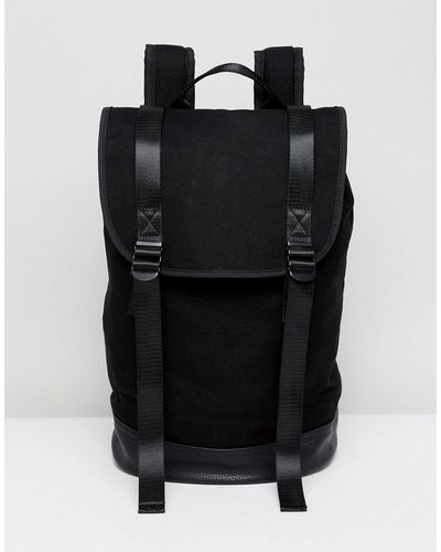 ASOS Backpack In Black With Double Strap And Faux Leather Base