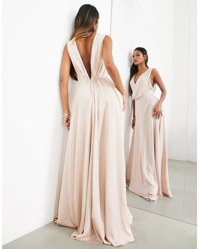 ASOS Bridesmaid Satin Maxi Dress With Wrap Bodice - Pink