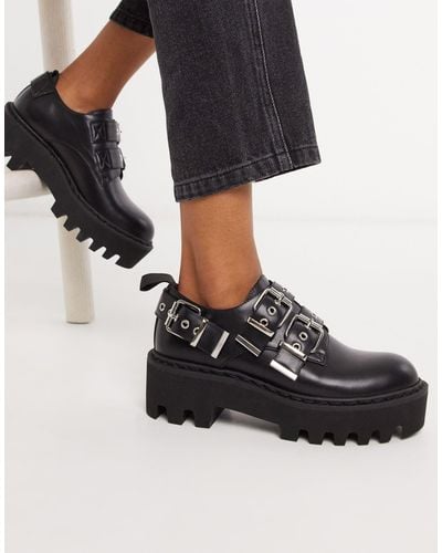 LAMODA Chunky Flat Shoes With Buckles - Black