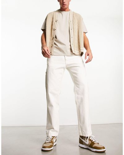 Pull&Bear Jeans écru con cuciture a contrasto - Bianco