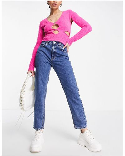 Pull&Bear Basic Mom Jeans Met Hoge Taille - Blauw