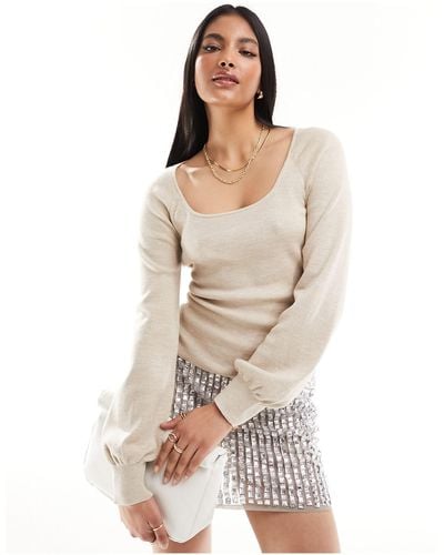 & Other Stories Knitted Top With Volume Cuffs - Natural