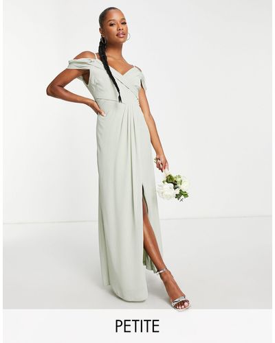 TFNC London Bridesmaid Drape Shoulder Wrap Dress - White
