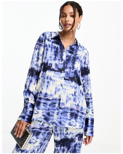 Vero Moda Oversized Overhemd Met Abstracte Print, Deel Van Co-ord Set - Blauw