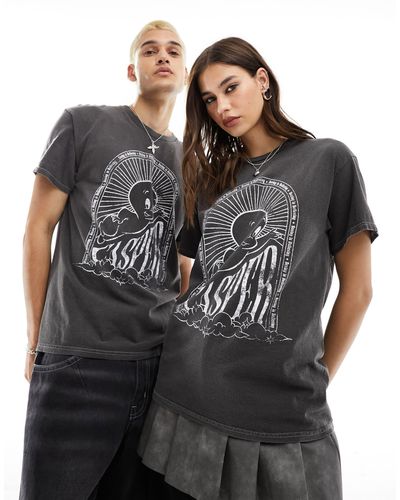 Reclaimed (vintage) T-shirt unisex antracite slavato con stampa casper su licenza - Nero