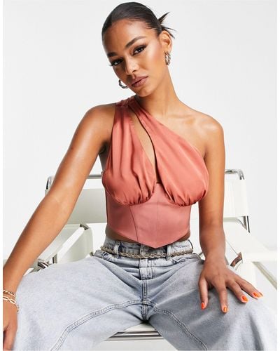 ASOS Going Out One Shoulder Cupped Corset - Brown