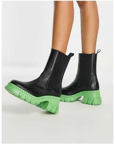ASOS Raindrop Premium Leather Chunky Chelsea Boots - Green