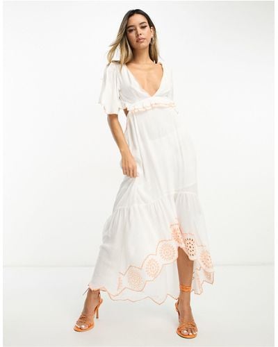 River Island Embroidered Cut Out Maxi Beach Dress - White