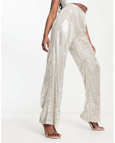 Naanaa High Waisted Sequin Trouser Co-ord - White