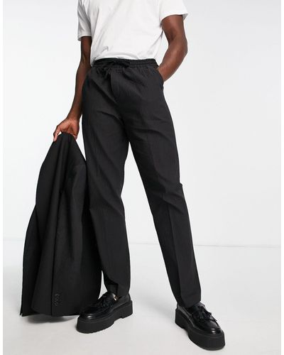 TOPMAN Geribbelde Skinny Pantalon Met Elastische Taille - Zwart
