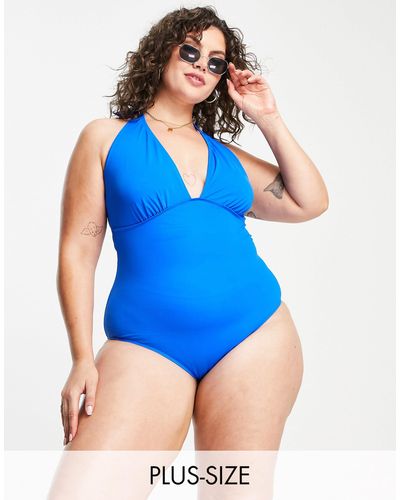 Simply Be Halter Neck Swimsuit - Blue