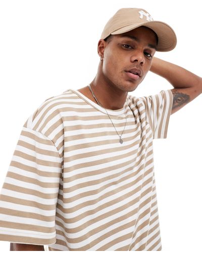 Only & Sons Oversize T-shirt With & Beige Stripe - Natural