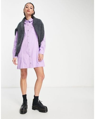 Monki Denim Shirt Mini Dress - Purple