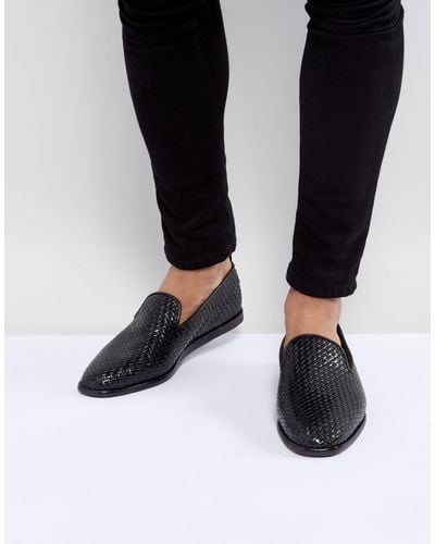 H by Hudson – Ipanema – Gewebte Loafer aus schwarzem Leder