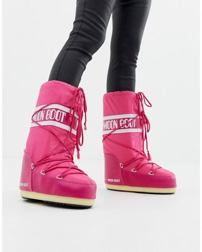 Moon Boot Classic Icon Womens Bougainvillea Nylon Boots - Pink
