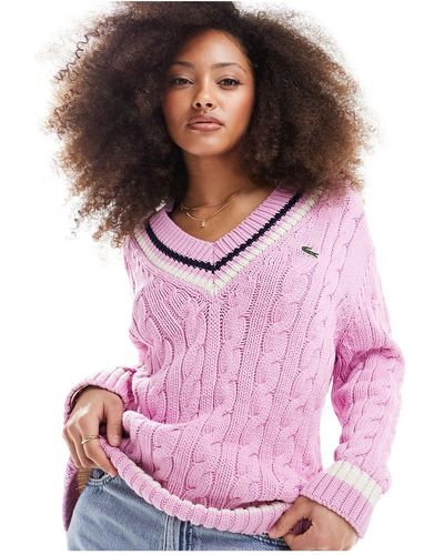 Lacoste Chunky Cable Knit Jumper - Pink