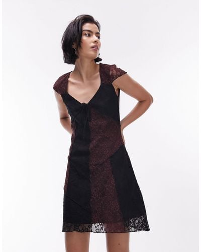 TOPSHOP Mix And Match Lace Cap Sleeve Jersey Mini Dress - Black