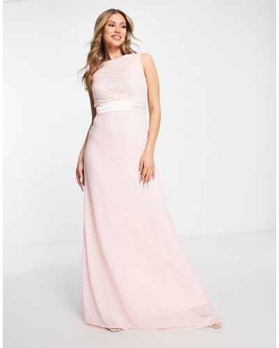 TFNC London Bridesmaids Chiffon Maxi Dress With Lace Scalloped Back - Pink