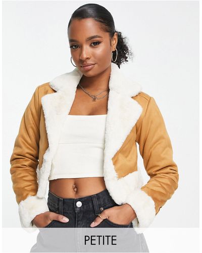 River Island Crop Faux Shearling Jacket With Borg Trim - White