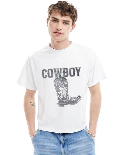 Reclaimed (vintage) T-shirt oversize bianca con cowboy - Bianco
