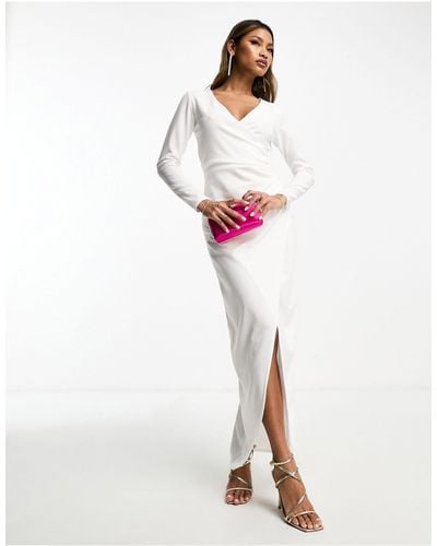 AX Paris Slinky Long Sleeve Wrap Maxi Dress - White