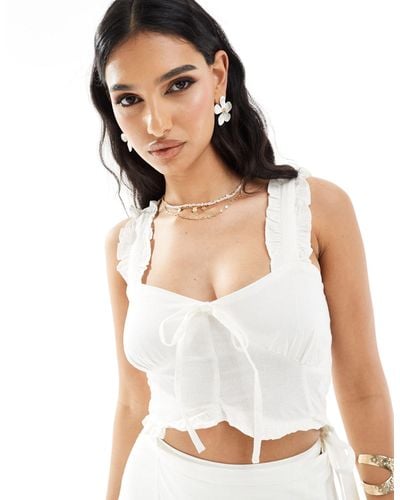 In The Style Milkmaid Frill Top - White