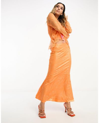 Never Fully Dressed Lace Maxi Skirt Co-ord - Orange