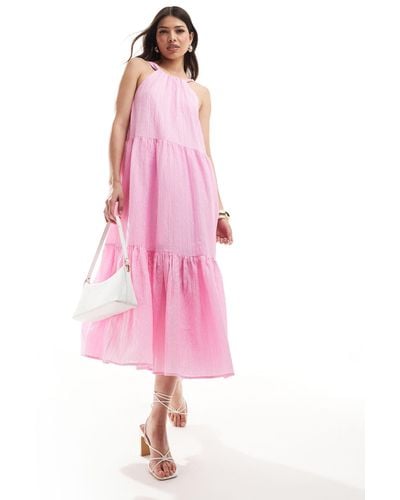 French Connection Tiered Smock Midi Dress - Pink