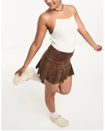 Superdry Vintage Cord Pleat Mini Skirt - Brown