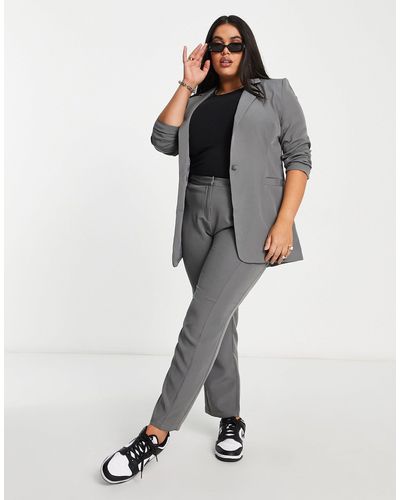 UNIQUE21 Plus High Waisted Tailored Pants Co-ord - Gray