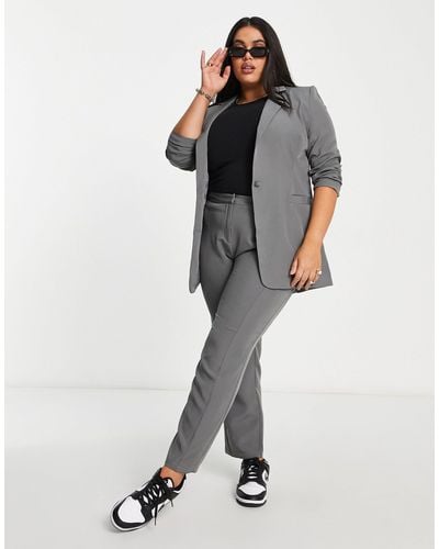 UNIQUE21 Plus High Waisted Tailored Trousers Co-ord - Grey