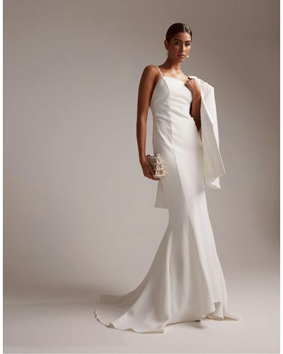 ASOS Eden Crepe Square Neck Cami Wedding Dress In - White