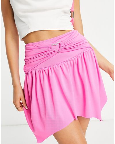 AsYou Heart Detail Hanky Hem Mini Skirt - Pink